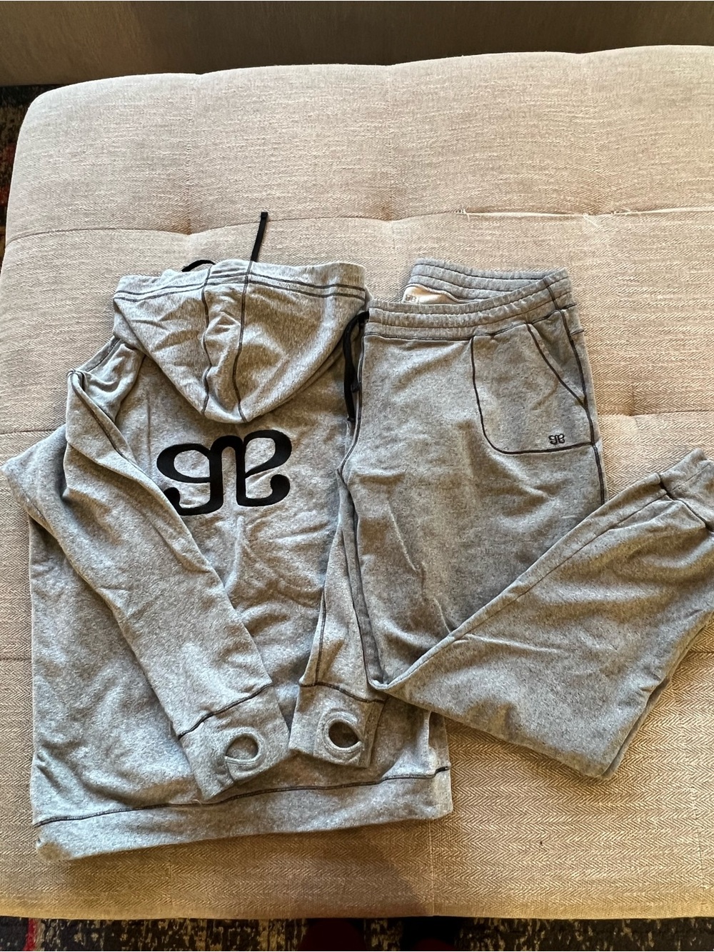 Albion Fit Gray Matching Hoodie Jogger Set Black Logo Piping Thumbholes XL